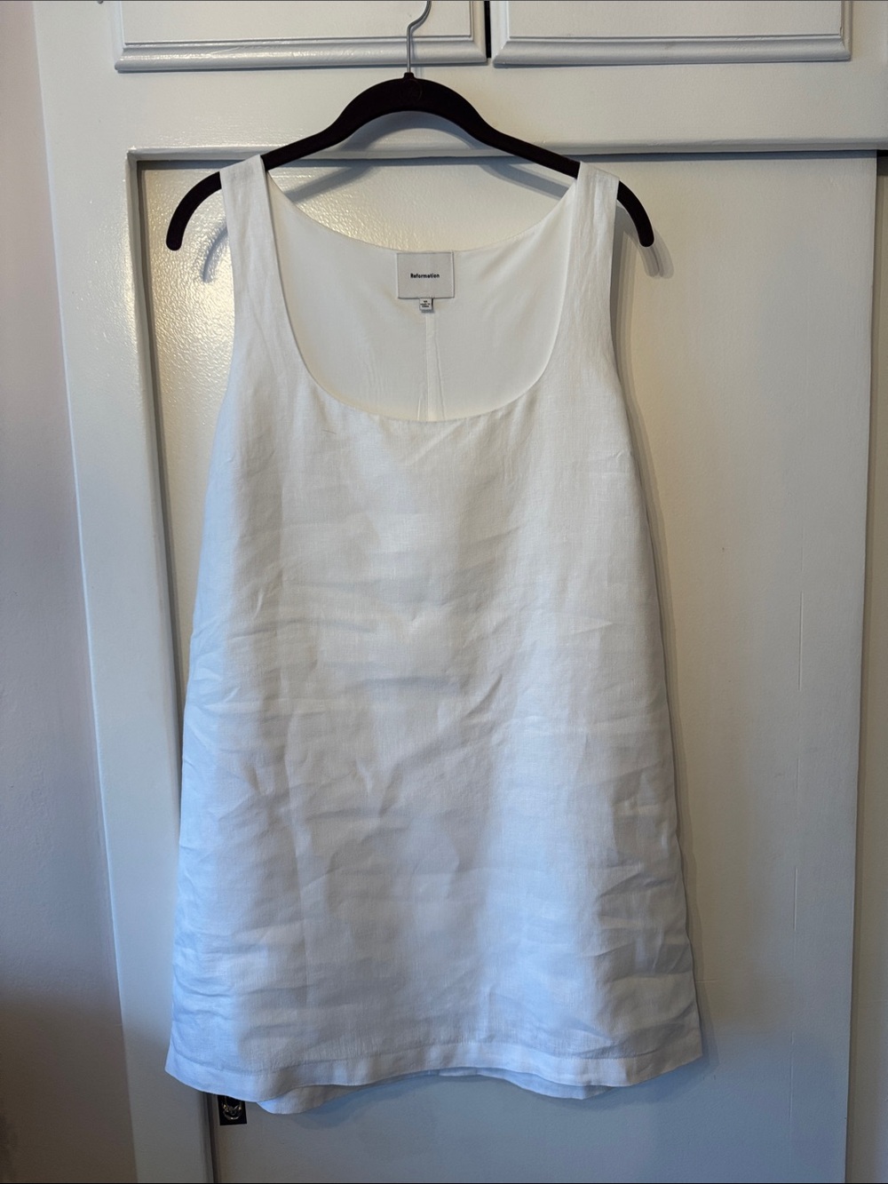 Reformation White Linen Scoop Neck Dress